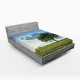 thumbnail image 1 of Ambesonne Nature Fitted Sheet, Tree on Field Summer, Queen Size, Green Blue, 1 of 3