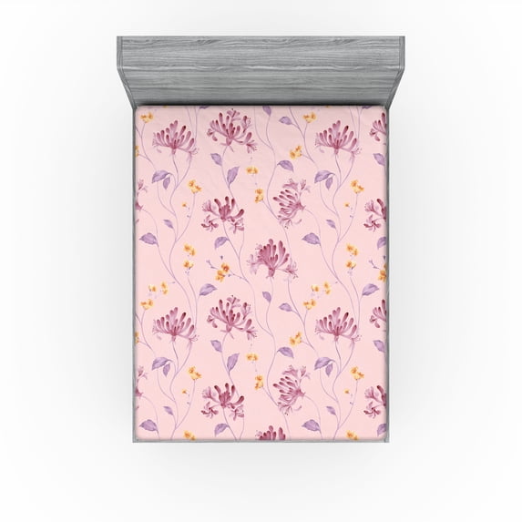 Ambesonne Nature Fitted Sheet, Tropical-Like Flowers Plot, Full Size, Dried Rose and Earth Yellow