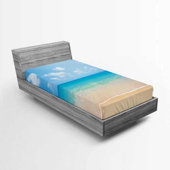 Ambesonne Nature Fitted Sheet, Tropical Sea Coast Sky, Twin XL Size, Cream Blue