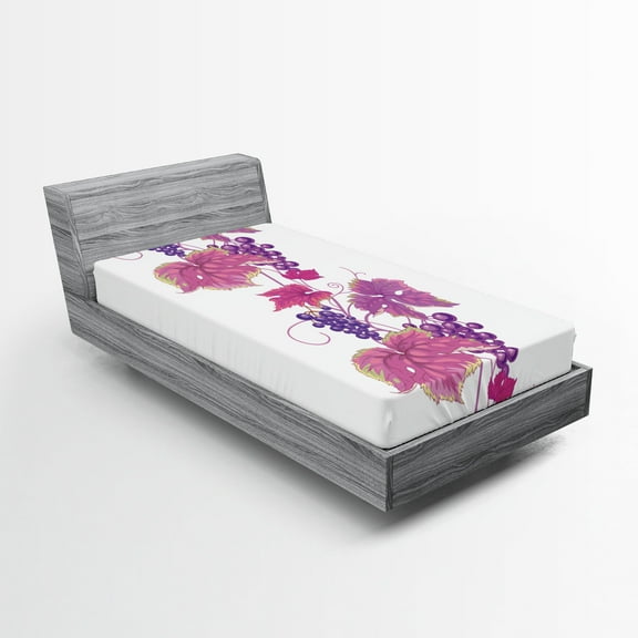 Ambesonne Nature Fitted Sheet, Vibrant Leaf and Plant, Twin Size, Fuchsia Purple