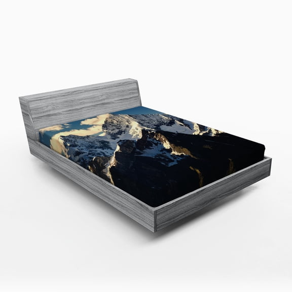 Ambesonne Nature Fitted Sheet, View of Alps Mountain, Full Size, White Black Blue