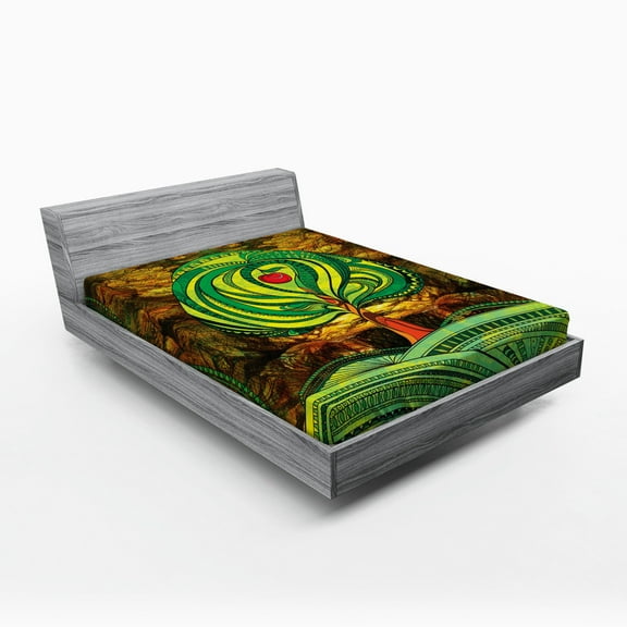 Ambesonne Nature Fitted Sheet, Vivid Apple Tree Lines, Full Size, Green Brown