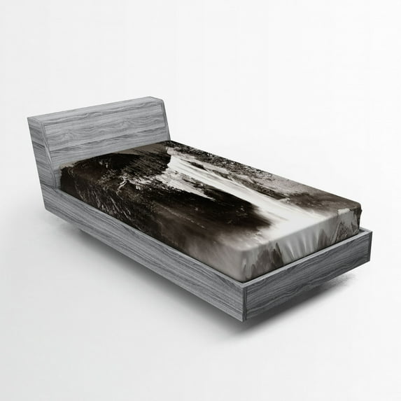 Ambesonne Nature Fitted Sheet, Waterfalls in Yosemite, Twin Size, Black White