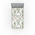 thumbnail image 1 of Ambesonne Nature Fitted Sheet, Wild Butterfly Bird Leafy, Twin Size, Ivory Forest Green, 1 of 5