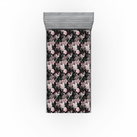 Ambesonne Nature Fitted Sheet, Wild Exotic Flower Leaves, Twin Size, Pale Pink and Charcoal Grey