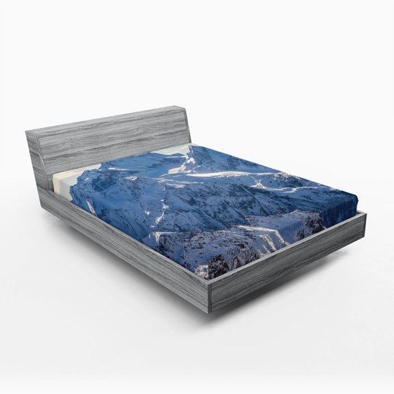 Ambesonne Nature Fitted Sheet, Wild Untrodden Nature, Full Size, White and Blue