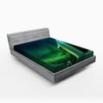 thumbnail image 1 of Ambesonne Nature Fitted Sheet, Wooden House Winter, Queen Size, Dark Blue Jade Green, 1 of 2