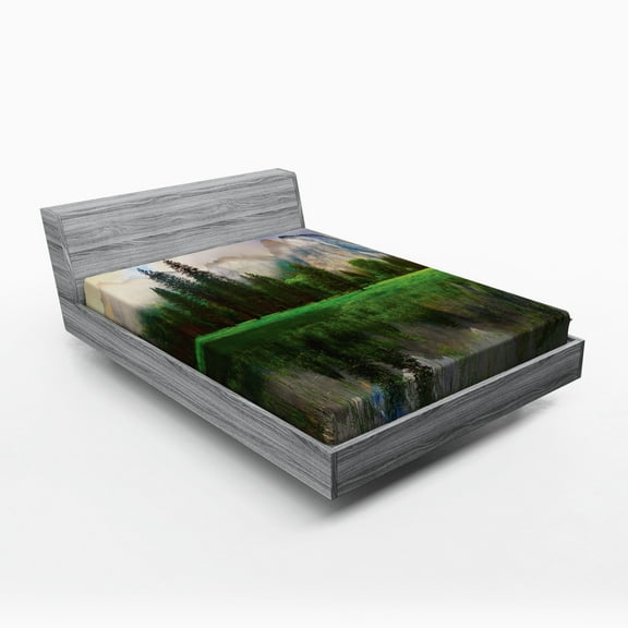 Ambesonne Nature Fitted Sheet, Yosemite Tree, Full Size, Beige Green