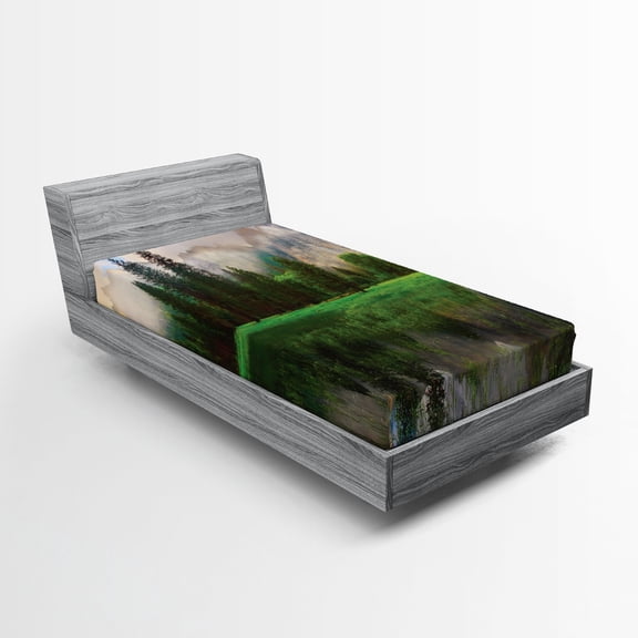 Ambesonne Nature Fitted Sheet, Yosemite Tree, Twin XL Size, Beige Green