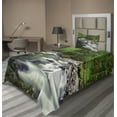 thumbnail image 1 of Ambesonne Nature Fitted & Top Sheet Set with Sham, Riverbed Rocks Trees, Green Grey White, 1 of 4