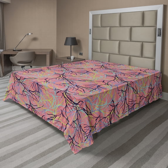 Ambesonne Nature Flat Bedding Sheet Soft Top Sheet, Continuous Seaweed Colorful, California King, Turquoise and Pale Green