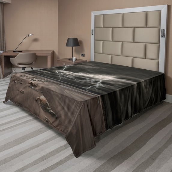 Ambesonne Nature Flat Sheet, Bolts Across the Sandy Beach, Queen Size, Brown and Grey