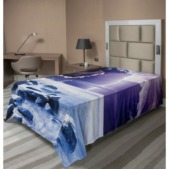 Ambesonne Nature Flat Sheet, Mystic Dark Sky Scenery, TwinXL Size, Blue Purple