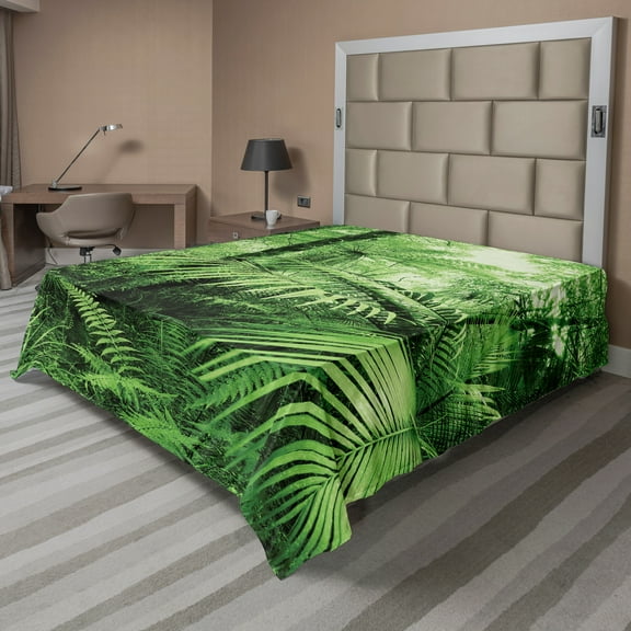 Ambesonne Nature Flat Sheet, Palm Trees Exotic Plants, California King, Green