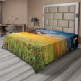 thumbnail image 1 of Ambesonne Nature Flat Sheet, Sunset at Meadow Poppy, Queen Size, Red Green Blue, 1 of 1