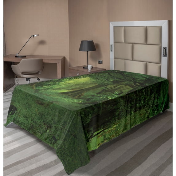 Ambesonne Nature Flat Sheet, Tropical Jungle Trees, TwinXL Size, Green