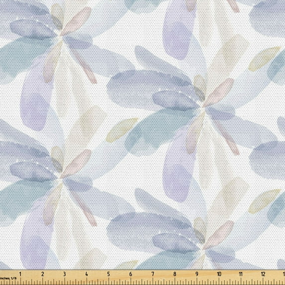 Ambesonne Nature Flowers Fabric by the Yard Upholstery, Floral Brushes Art, 3 Yards, Pastel Purple Blue