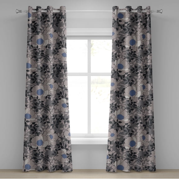 Ambesonne Nature Grommet Curtain, Art Botanical Floral Pattern, 50"x120", Charcoal Grey Pale Grey