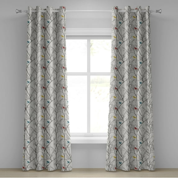 Ambesonne Nature Grommet Curtain, Birds Wildlife Cartoon, 50" x 84", Mustard Maroon