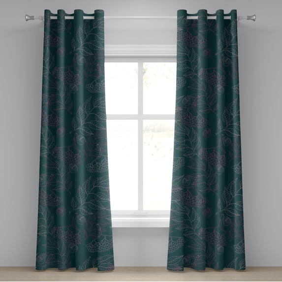 Ambesonne Nature Grommet Curtain, Botanical Vibes Viburnum Art, 50"x96", Dark Teal Pale Rose Pink