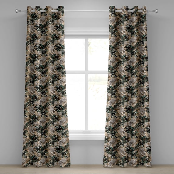 Ambesonne Nature Grommet Curtain, Exotic Leaf Sketch Pattern, 50"x96", Hunter Green Ivory and Sepia
