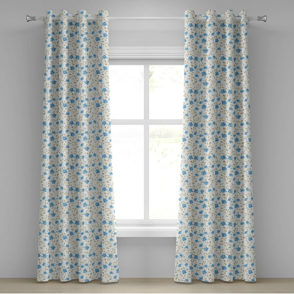 Ambesonne Nature Grommet Curtain, Field Flowers Swirls, 50" x 96", Blue Reseda Green
