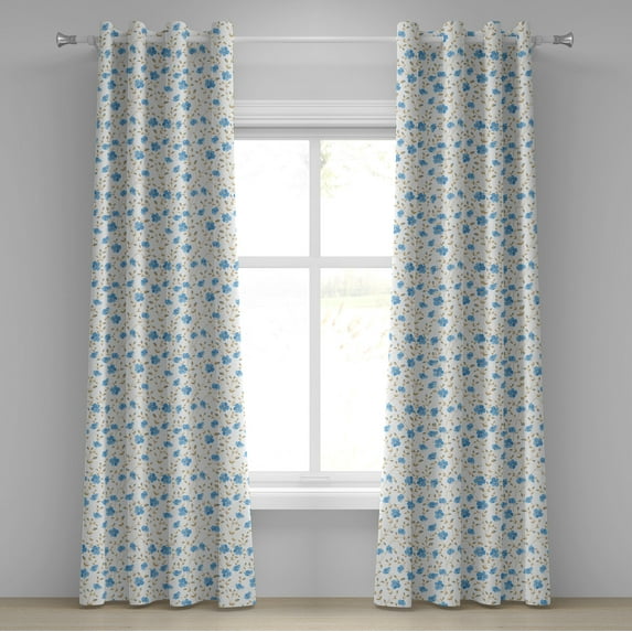 Ambesonne Nature Grommet Curtain, Field Flowers Swirls, 50" x 96", Blue Reseda Green