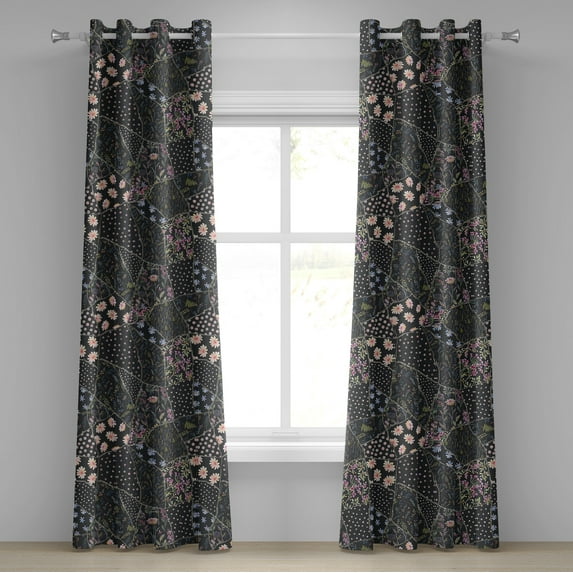 Ambesonne Nature Grommet Curtain, Flowers Foliage Dark Back, 50"x84", Pale Ruby and Slate Brown