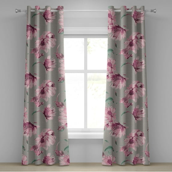 Ambesonne Nature Grommet Curtain, Garden Look Art Flower Print, 50"x120", Jade Green and Rose