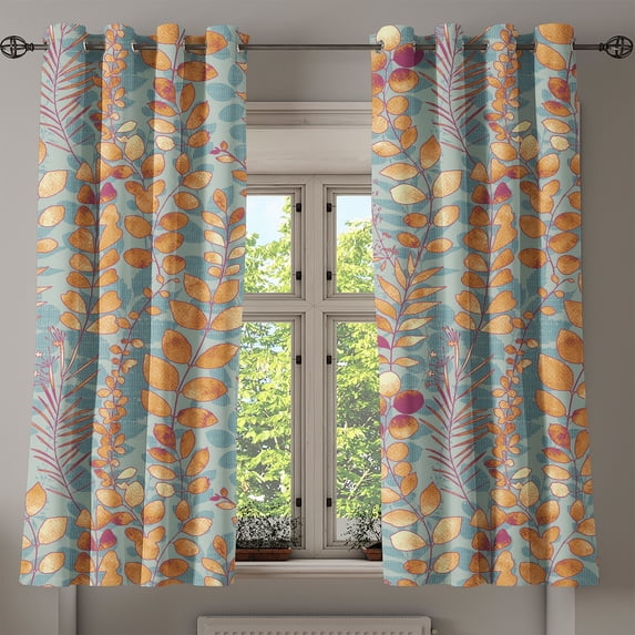 Ambesonne Nature Grommet Curtain, Leaves in Warm Colors Art, 50"x60", Pale Orange and Earth Yellow