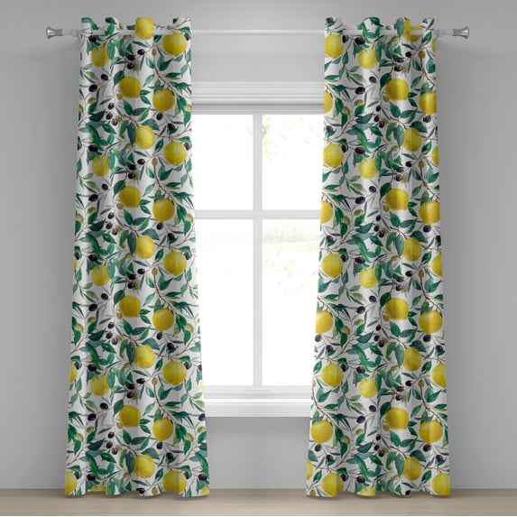Ambesonne Nature Grommet Curtain, Lemon Olive Foliage Plot, 50"x84", Earth Yellow and Dark Green