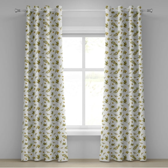 Ambesonne Nature Grommet Curtain, Mediterranean Branches, 50" x 108", Green Yellow Olive