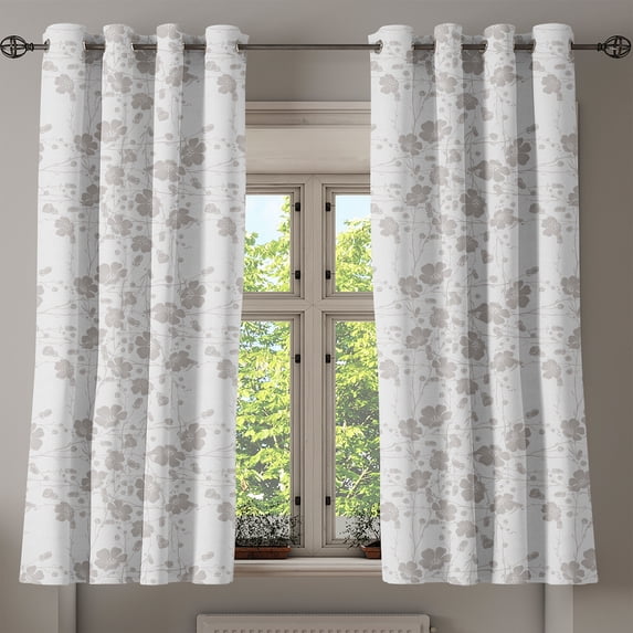 Ambesonne Nature Grommet Curtain, Romantic Home Flowers, 50" x 63", Pale Grey