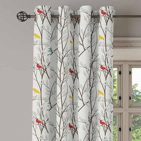 Ambesonne Nature Grommet Curtain Single Panel, Birds Wildlife Cartoon, 50"x60", Mustard Maroon