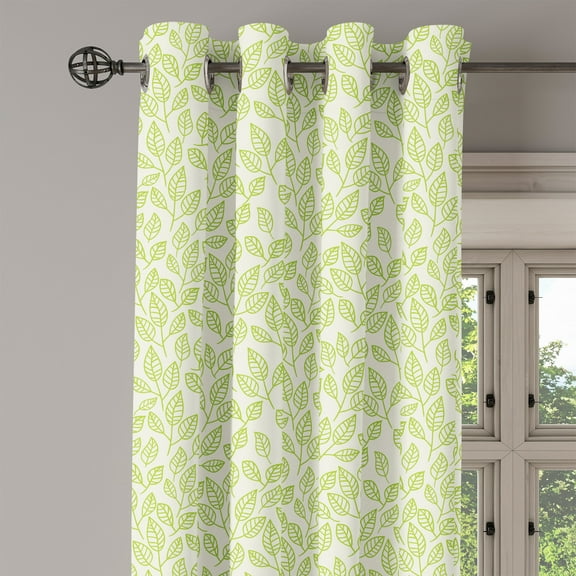 Ambesonne Nature Grommet Curtain Single Panel, Green Leaves Branches, 50"x60", Green Ecru