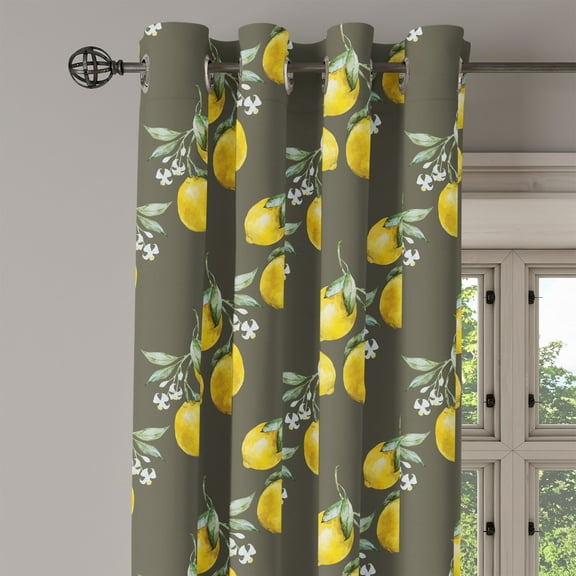 Ambesonne Nature Grommet Curtain Single Panel, Lemon Branches Growth, 50"x60", Olive Green Yellow