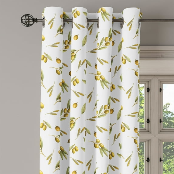 Ambesonne Nature Grommet Curtain Single Panel, Mediterranean Branches, 50"x60", Green Yellow Olive