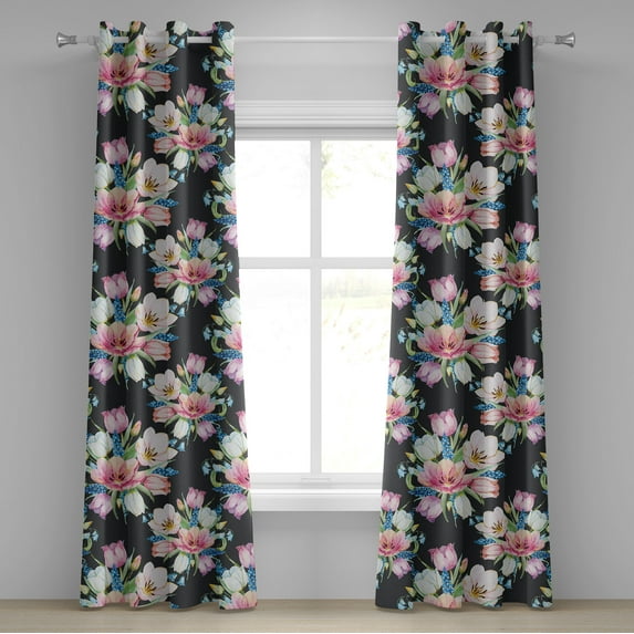 Ambesonne Nature Grommet Curtain, Spring Flowers Vintage Plot, 50"x96", Pale Fuchsia and Lime Green