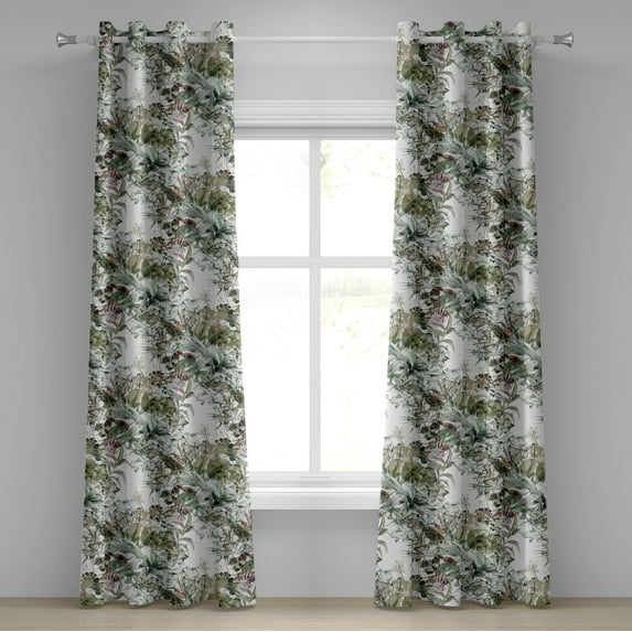 Ambesonne Nature Grommet Curtain, Vintage Botany Composition, 50"x84", Khaki and Fern Green