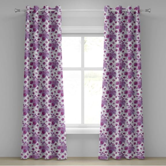 Ambesonne Nature Grommet Curtain, Vivid Rasberries Branch, 50" x 108", Violet and Purple