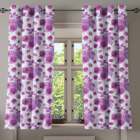 Ambesonne Nature Grommet Curtain, Vivid Rasberries Branch, 50" x 54", Violet and Purple