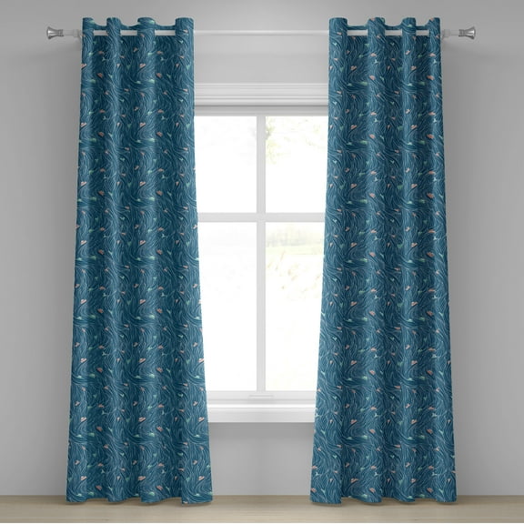 Ambesonne Nature Grommet Curtain, Waves and Ships Cartoon, 50" x 72", Petrol Blue Jade Green