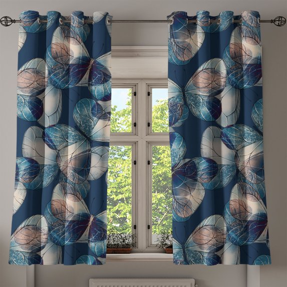 Ambesonne Nature Grommet Curtain, Wild Jungle Boho Butterfly, 50"x60", Dark Sky Blue Dusk