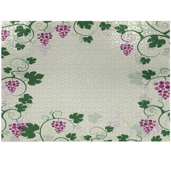 Ambesonne Nature Jigsaw Puzzle Durable Cardboard, Grape Vines Fruit Garden, 1000 pcs, Pink Purple Green