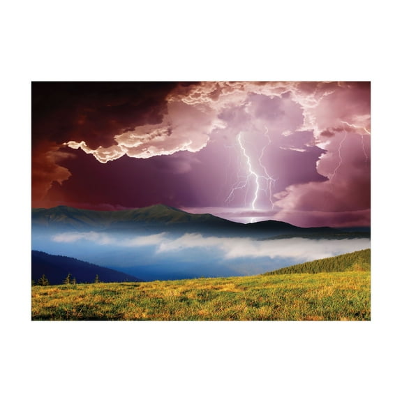 Ambesonne Nature Jigsaw Puzzle, Earth Storm Rays Rural, Heirloom-Quality Fun Activity for Family Durable Cardboard, 1000 pcs, Green Pink Blue