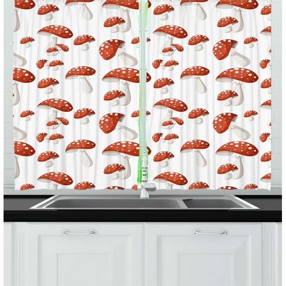 Ambesonne Nature Kitchen Curtains, Amanita Muscaria Mushrooms, 55"x45", Burnt Orange Rust