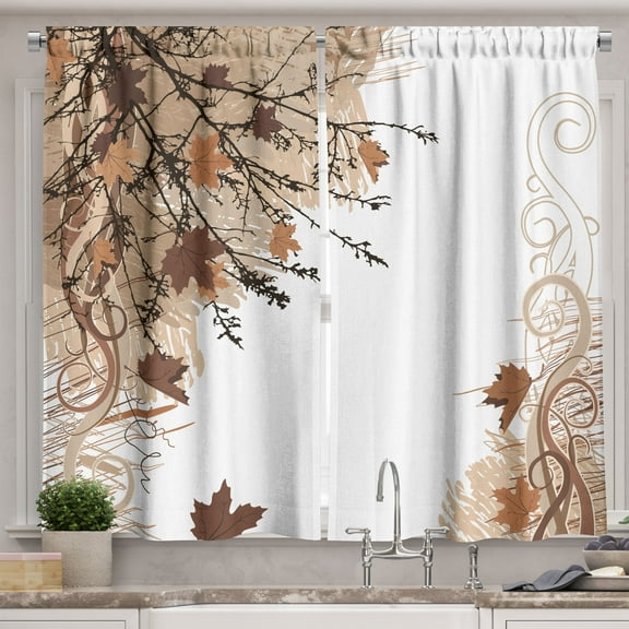 Ambesonne Nature Kitchen Curtains, Fall Earth Tones Autumn Leaf, 55"x24", Pale Brown