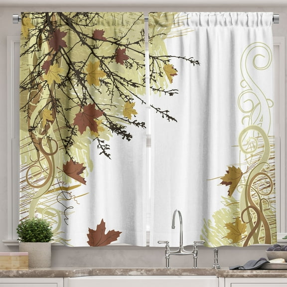 Ambesonne Nature Kitchen Curtains, Fall Earth Tones Autumn Leaf, 55"x30", Pale Coffee
