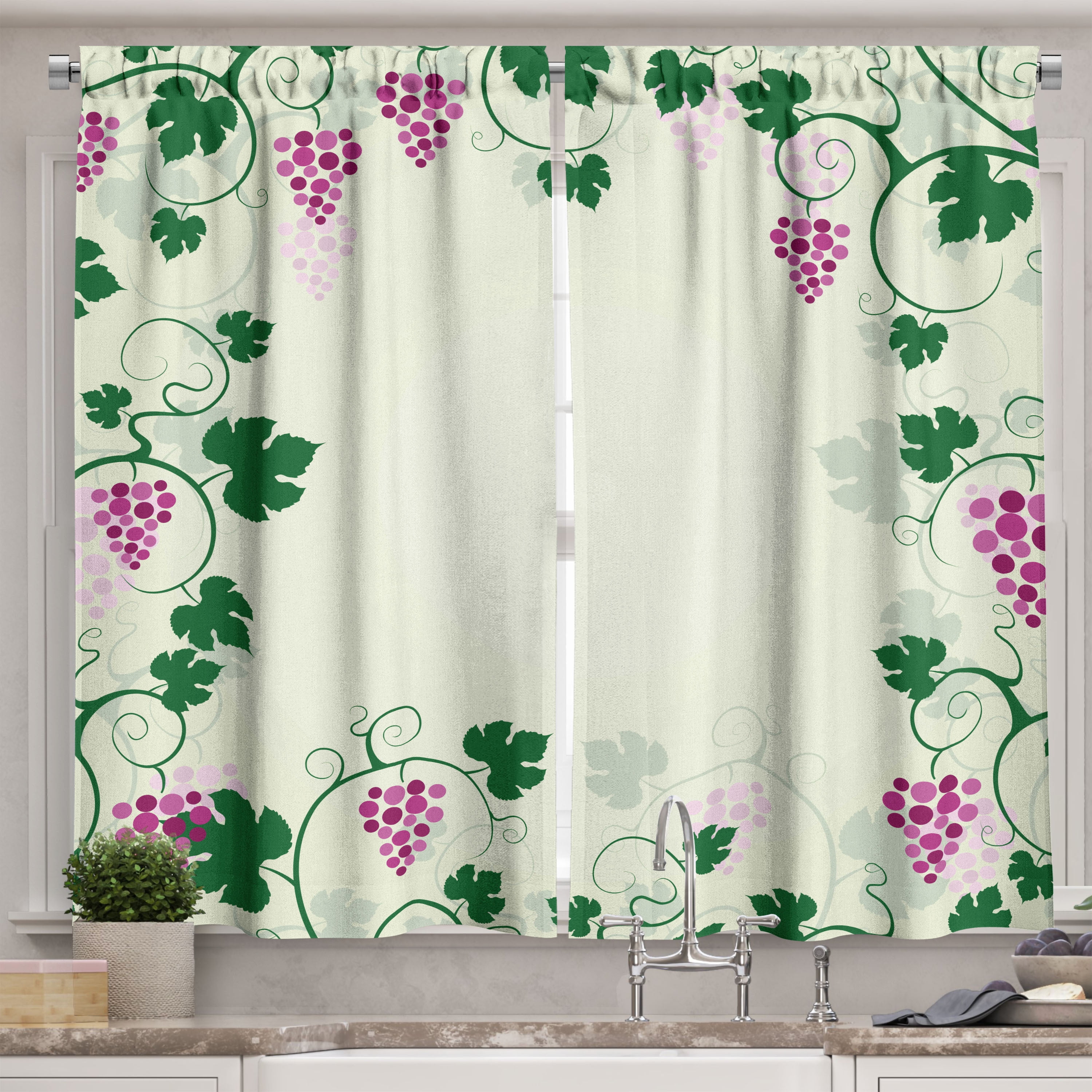 Ambesonne Nature Kitchen Curtains, Grape Vines Fruit Garden, 55"x45 ...