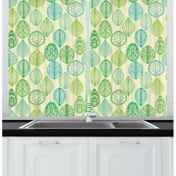 Ambesonne Nature Kitchen Curtains, Leaves Forest Pattern, 55"x39", Multicolor